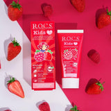 ROCS Kids Toothpaste Raspberry Strawberry Flavor for Children Aged 4-7 Years - Natural Ingredients, Fluoride Protection