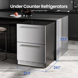 Under Counter Refrigerator, 24 Inch Double Drawer Beverage Fridge F58145