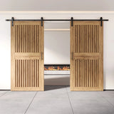 Vertical Slat Double Door Barn Door Kit | Black Barn Door Hardware