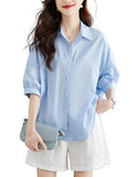 Unilexi Womens 2025 Summer 3/4 Sleeve Button Down Shirt Casual Collar Loose Blouse Tops with Bilateral Folds
