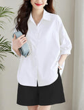 Unilexi Womens 2025 Summer 3/4 Sleeve Button Down Shirt Casual Collar Loose Blouse Tops with Bilateral Folds