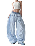 Unilexi Women's Baggy Hip Hop Pants Y2K Cargo Pants Wide Leg Elastic Waist Parachute Sweatpants Casual Curved Trousers