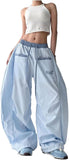 Unilexi Women's Baggy Hip Hop Pants Y2K Cargo Pants Wide Leg Elastic Waist Parachute Sweatpants Casual Curved Trousers