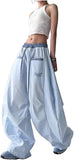 Unilexi Women's Baggy Hip Hop Pants Y2K Cargo Pants Wide Leg Elastic Waist Parachute Sweatpants Casual Curved Trousers