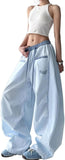 Unilexi Women's Baggy Hip Hop Pants Y2K Cargo Pants Wide Leg Elastic Waist Parachute Sweatpants Casual Curved Trousers