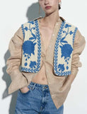 Unilexi Women's Embroidered Vest Outerwear Vintage Floral Cropped Waistcoat Casual Open Sleeveless Boho Cardigan