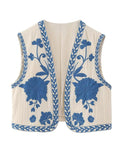 Unilexi Women's Embroidered Vest Outerwear Vintage Floral Cropped Waistcoat Casual Open Sleeveless Boho Cardigan