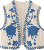 Unilexi Women's Embroidered Vest Outerwear Vintage Floral Cropped Waistcoat Casual Open Sleeveless Boho Cardigan