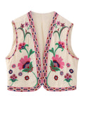 Unilexi Women's Embroidered Vest Outerwear Vintage Floral Cropped Waistcoat Casual Open Sleeveless Boho Cardigan