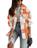 Unilexi Womens Fashion Long Sleeve Colorful Plaid Shackets Loose Lapel Collar Fleece Cardigan Coat