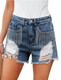 Unilexi Womens Fashion Ripped Fringe Jeans Shorts High Waisted Sequins Distressed Frayed Denim Shorts