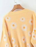 Unilexi Women's Floral Print Sweater V Neck Button Down Knitted Cardigan Long Sleeve Daisy Outerwear Coat