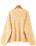 Unilexi Women's Floral Print Sweater V Neck Button Down Knitted Cardigan Long Sleeve Daisy Outerwear Coat