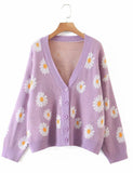 Unilexi Women's Floral Print Sweater V Neck Button Down Knitted Cardigan Long Sleeve Daisy Outerwear Coat