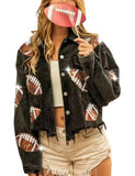 Unilexi Womens Football Jacket Cropped Frayed Hem Corduroy Jacket Coat Sequin Game Day Outfits for Women