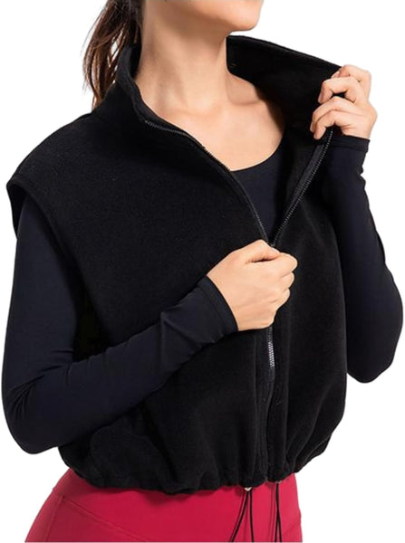 Unilexi Womens Full Zip Fleece Vest Stand Collar Sherpa Crop Sleeveless Coat Zipper Fitness Vest