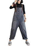 Unilexi Women’s Loose Baggy Adjustable Straps Wide Leg Jean Overalls Bib Pants Casual Cropped Denim Jumpsuit