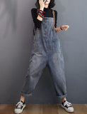 Unilexi Women’s Loose Baggy Adjustable Straps Wide Leg Jean Overalls Bib Pants Casual Cropped Denim Jumpsuit