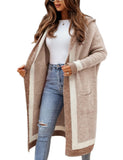 Unilexi Womens Loose Colorful Long Cardigan Sweater Oversized Striped Open Front Hooded with Pockets