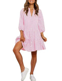 Unilexi Womens Loose Plaid Shirt Dress Button Down V-Neck Trendy Gingham Dress with Tiered Bottom for Women