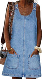Unilexi Women’s Loose Summer Sexy Denim Skirt Casual Sleeveless Jean Overall Dresses with Pockets