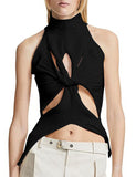 Unilexi Women’s Sleeveless High Neck Cut Out Sweater Vest Sexy Cutout Twist Knot Front Split Knit Tank Tops