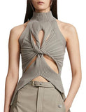 Unilexi Women’s Sleeveless High Neck Cut Out Sweater Vest Sexy Cutout Twist Knot Front Split Knit Tank Tops