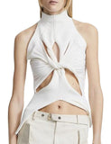 Unilexi Women’s Sleeveless High Neck Cut Out Sweater Vest Sexy Cutout Twist Knot Front Split Knit Tank Tops