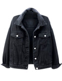 Unilexi Women's Solid Color Denim Jacket Long Sleeve Jean Jacket Casual Coat with Pockets