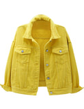 Unilexi Women's Solid Color Denim Jacket Long Sleeve Jean Jacket Casual Coat with Pockets