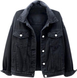 Unilexi Women's Solid Color Denim Jacket Long Sleeve Jean Jacket Casual Coat with Pockets