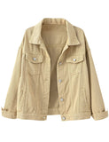 Unilexi Women's Solid Color Denim Jacket Long Sleeve Jean Jacket Casual Coat with Pockets