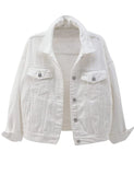 Unilexi Women's Solid Color Denim Jacket Long Sleeve Jean Jacket Casual Coat with Pockets