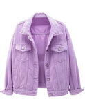 Unilexi Women's Solid Color Denim Jacket Long Sleeve Jean Jacket Casual Coat with Pockets