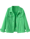 Unilexi Women's Solid Color Denim Jacket Long Sleeve Jean Jacket Casual Coat with Pockets