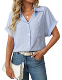Unilexi Womens Striped Button Down Shirts Short Sleeve Business Casual Tops for Women(S-XXL)