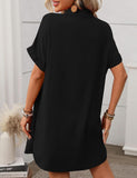 Unilexi Womens V-Neck Mini Shirt Dress Casual Button Down Short Sleeve Sundress for Women(0294-Black-L)