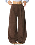 Unilexi Womens Wide-Leg Corduroy Pants with Drawstring Elastic Waist Casual Palazzo Pants Loose Fit