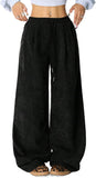 Unilexi Womens Wide-Leg Corduroy Pants with Drawstring Elastic Waist Casual Palazzo Pants Loose Fit