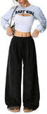 Unilexi Womens Wide-Leg Corduroy Pants with Drawstring Elastic Waist Casual Palazzo Pants Loose Fit
