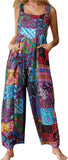 Unilexi Women's Wide Leg Cotton Jumpsuits Boho Floral Print Casual Bib Overalls with Pockets