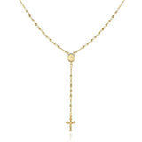Unisex 14K Gold Virgin Mary Rosary Bead Cross Necklace 18''