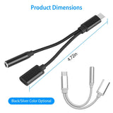 USB Type-C to 3.5mm Aux Audio Charging Adapter Braided Headphone Jack Splitter Cable