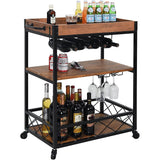 Usinso Industrial Rolling Bar Cart with 3 Tier Storage Shelves