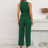 V-Neck Sleeveless Straight Summer Jumpsuit
