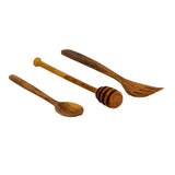 Lava Cast Iron Mini Utensil Set - 3 Piece Olive Wood Handle Spoon Fork Honey Spoon