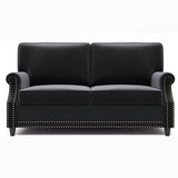 Velvet Roll Up Arm Chair Loveseat with Nail Head