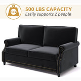 Velvet Roll Up Arm Chair Loveseat with Nail Head