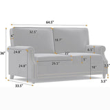 Velvet Roll Up Arm Chair Loveseat with Nail Head