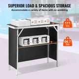 VEVOR Folding Portable Bar Table, Tradeshow Podium Table for Indoor, Outdoor, Party, Picnic, Exhibition, Includes Carrying Case, Storage Shelf and Black Skirt, 38.39" x 15.16" x 34.25"